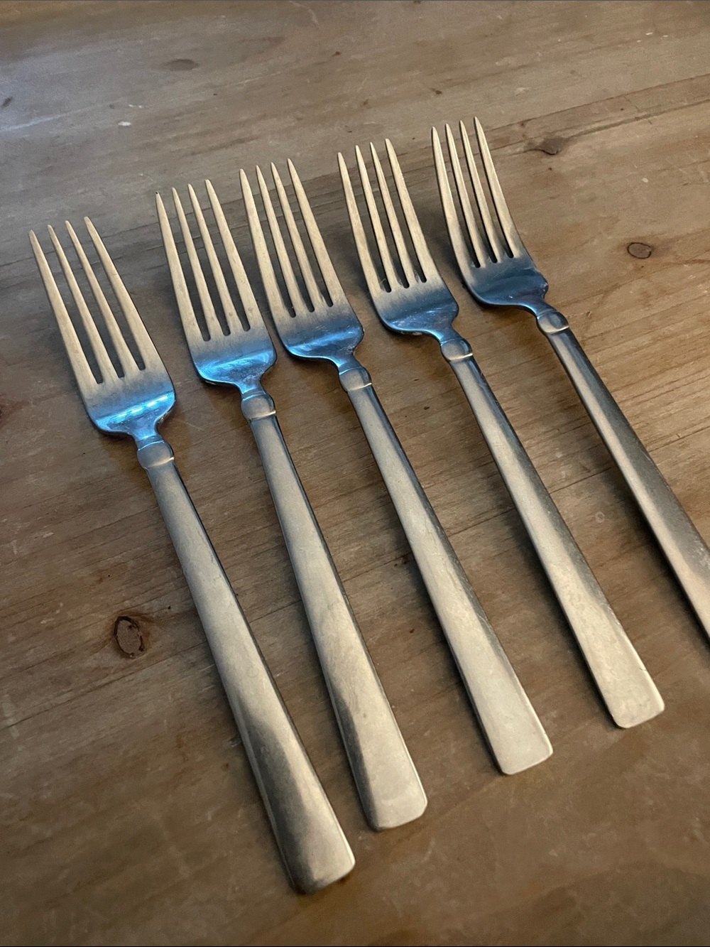 Oneida Matte Stainless Steel Dinner Forks / salad- Brushed Silver Set of 5 18/0